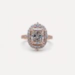 3 CT Radiant Cut Moissanite Halo Ring, Double Claw Prong Engagement Ring, Hidden Halo Pavé Band, Colorless VVS Bridal Ring