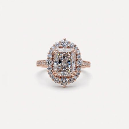 3 CT Radiant Cut Moissanite Halo Ring, Double Claw Prong Engagement Ring, Hidden Halo Pavé Band, Colorless VVS Bridal Ring