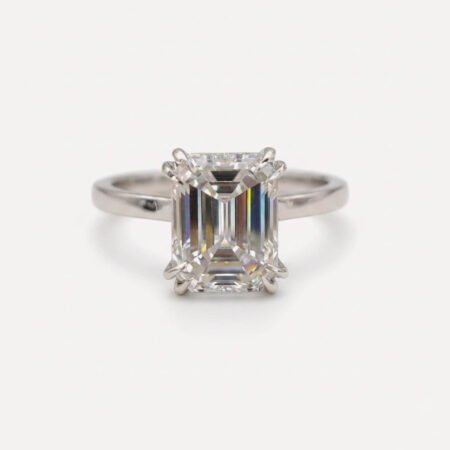 3 Carat Emerald Cut Moissanite Ring Solitaire Engagement Ring Double Claw Prong Colorless Wedding Ring Gold Silver