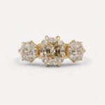 2.45 TW Yellow Moissanite Three Stone Ring Cushion Old Mine Cut Vintage Engagement Ring Round Side Stone Wedding Ring