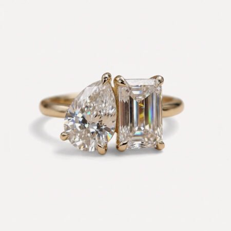 2.75 TW Toi Et Moi Moissanite Ring Pear and Emerald Cut Two Stone Engagement Ring Colorless Wedding Ring Gold Silver