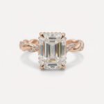 2.41 CT Emerald Cut Moissanite Ring Hidden Halo Twisted Pave Engagement Ring Rope Band Wedding Ring Silver Gold