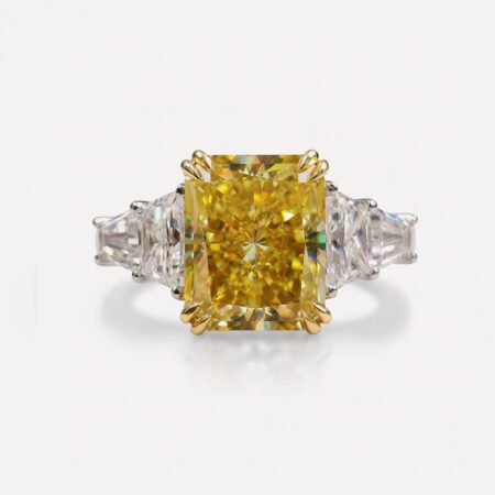 Radiant Canary Yellow Moissanite 5 Stone Ring, Trapezoid Baguette Wedding Ring, 3.83 CT Engagement Ring for Her