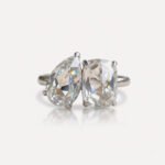 Rose Cut Toi Et Moi Moissanite Ring, Pear & Cushion Engagement Ring, Vintage 2 Stone Promise Wedding Ring for Her