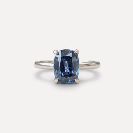 2.03 CT Old Mine Cushion Blue Moissanite Ring, Royal Dark Blue Solitaire Engagement Ring, Wedding Ring for Her
