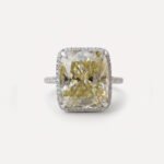 8.62 TW Yellow Cushion Moissanite Halo Ring, Elongated Cushion Engagement Ring, Pave Claw Prong Wedding Ring