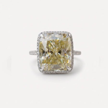 8.62 TW Yellow Cushion Moissanite Halo Ring, Elongated Cushion Engagement Ring, Pave Claw Prong Wedding Ring