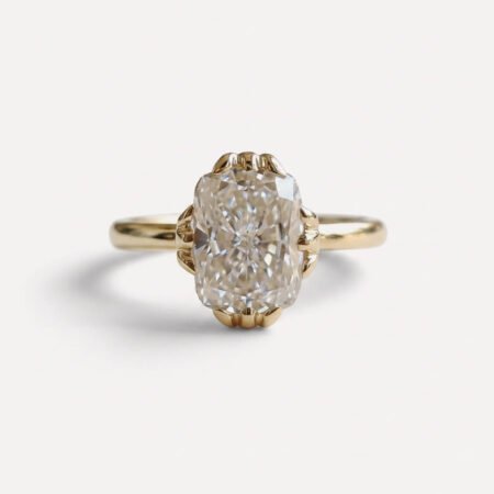 2.73 CT Cushion Moissanite Hidden Halo Ring, Fishtail Prong Engagement Ring, Vintage Wedding Ring Gift for Her
