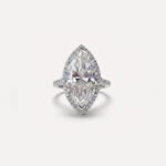 6.22 CT Marquise Moissanite Halo Ring, Pave Engagement Ring, Elongated Wedding Ring for Her, Handmade Bridal Ring