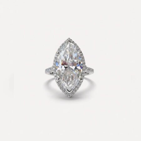 6.22 CT Marquise Moissanite Halo Ring, Pave Engagement Ring, Elongated Wedding Ring for Her, Handmade Bridal Ring