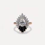 2.03 CT Pear Moissanite Double Halo Ring, Black Baguette Engagement Ring, Unique Vintage Wedding Ring Gift for Her