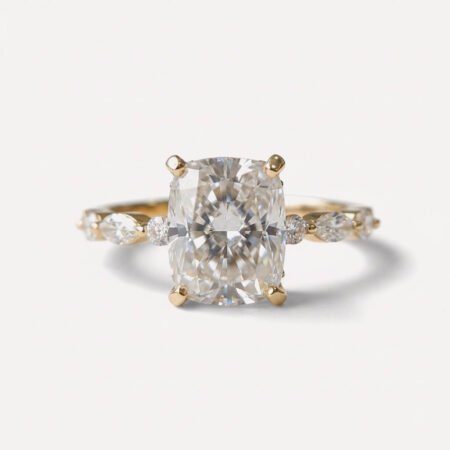 2.91 CT Crushed Ice Cushion Moissanite Hidden Halo Ring, Marquise Pave Engagement Ring, Promise Wedding Ring for Her