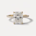 3.10 CT Radiant Cut Moissanite Hidden Halo Ring, Pave Band Engagement Ring, Colorless VVS Wedding Ring for Her