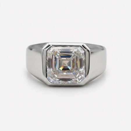 4.52 CT Asscher Cut Moissanite Mens Ring, Bezel Set Solitaire Ring, Classic Wedding Band, Engagement Ring for Him Gift