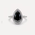 4.80CT Black Pear Cut Moissanite Halo Engagement Ring, Vintage Black Wedding Ring for Women, Statement Bridal Ring