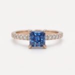1 Carat Princess Cut Dark Blue Moissanite Engagement Ring, Pave Band Wedding Ring, Blue Solitaire Promise Ring for Her