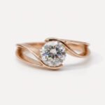 Bypass Set Round Moissanite Engagement Ring, 1.21CT Solitaire Wedding Ring, Twist Band Promise Ring, Unique Bridal Ring