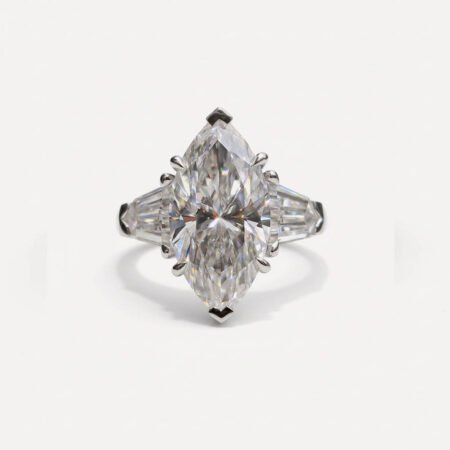 5.38CT Marquise Moissanite Engagement Ring, 3 Stone Bullet Side Ring, Statement Wedding Ring, Large VVS Bridal Ring for Her