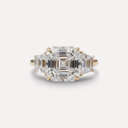 2.78CTW Asscher Cut Moissanite Engagement Ring, 3 Stone Trapezoid Side Ring, Step Cut Vintage Wedding Ring, Anniversary Gift Ring