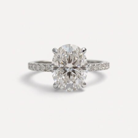 1.98CT Oval Moissanite Engagement Ring, Pave Band Solitaire Ring, Claw Prong Wedding Ring, Colorless VVS Bridal Ring for Her