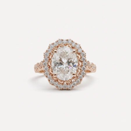 1.83CT Oval Moissanite Halo Engagement Ring, Cluster Pave Cathedral Ring, Vintage Style Wedding Ring, VVS Bridal Ring for Her