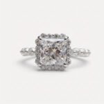 1.86CT Princess Cut Moissanite Halo Engagement Ring, Bubble Band Cluster Ring, Floating Halo Wedding Ring, VVS Bridal Ring
