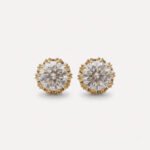 3.03CTW Round Moissanite Stud Earrings, Halo Style 10 Prong Earrings, Screw Back Bridal Earrings, Colorless VVS Wedding Jewelry