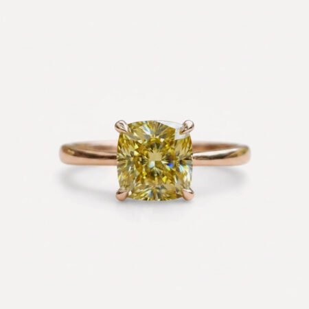 1.92CT Canary Yellow Cushion Moissanite Engagement Ring, Solitaire Claw Prong Ring, Minimalist Wedding Ring, Gold Promise Ring