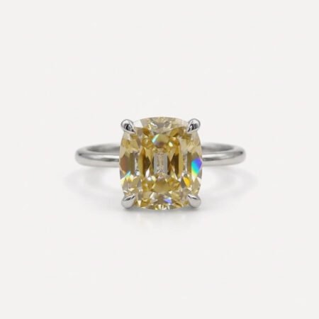 2.44CT Cushion Cut Light Yellow Moissanite Solitaire Ring, Cathedral Setting Engagement Ring, Classic Minimal Wedding Ring