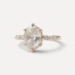 2.13CT Oval Rose Cut Moissanite Engagement Ring, Marquise Side Stones Pave Band, Minimalist Vintage Wedding Ring, Promise Ring