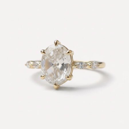 2.13CT Oval Rose Cut Moissanite Engagement Ring, Marquise Side Stones Pave Band, Minimalist Vintage Wedding Ring, Promise Ring