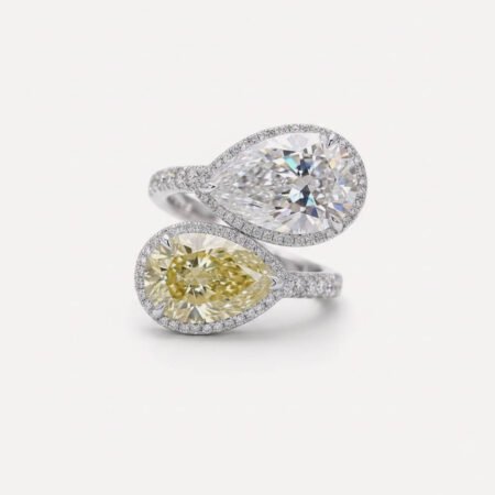 Pear Toi Et Moi Moissanite Ring 6.25CT White & Yellow Dual Halo Engagement Ring Vintage Two Stone Wedding Ring Statement Ring