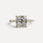 3.21 CT Cushion Cut Moissanite Engagement Ring Distance Pave Band Solitaire Wedding Ring Minimal Gold Ring for Her