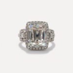 4.13CT Cushion Cut Moissanite Halo Engagement Ring, 3 Stone Vintage Ring, Baguette & Round Side Stones, Art Deco Wedding Ring