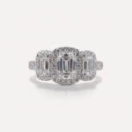 3 Stone Emerald Cut Moissanite Halo Ring 1.41CT Center Pave Engagement Ring Three Stone Wedding Ring Anniversary Ring for Her
