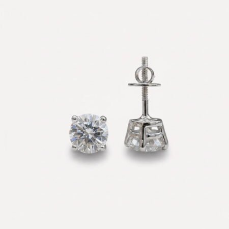 2.10 CT Round Moissanite Stud Earrings Screw Back White Gold Earrings Wedding Earrings Anniversary Gift for Her