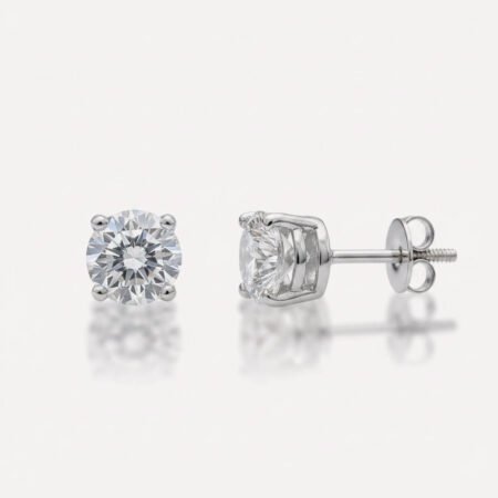 2.10 CT Round Moissanite Stud Earrings Screw Back White Gold Earrings Wedding Earrings Anniversary Gift for Her