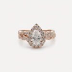 Pear Moissanite Halo Bridal Set Twisted Band Engagement Ring Set Matching Wedding Band Rose Gold Ring Set for Her