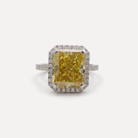 6.71CT Radiant Canary Yellow Moissanite Halo Ring Pave Engagement Ring Yellow Stone Statement Wedding Ring for Women