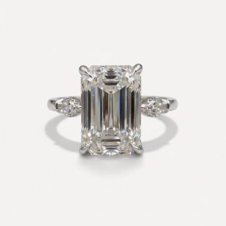 3.56CT Elongated Emerald Cut Moissanite Ring Vintage Engagement Ring Marquise Side Stones Claw Prong Wedding Ring