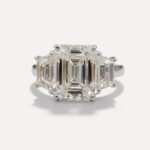 3.96CT Emerald Cut Moissanite Ring Trapezoid Side Stones Three Stone Engagement Ring Step Cut Wedding Ring VVS