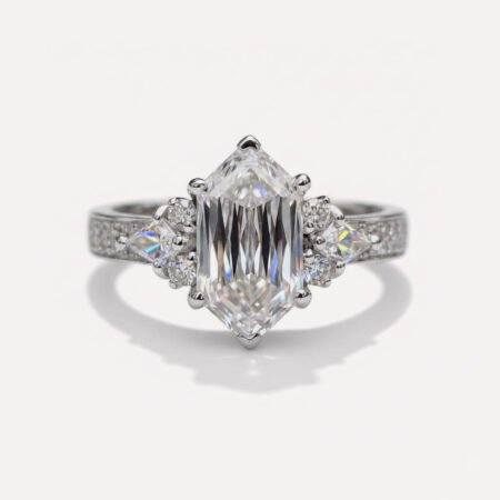 2.66CT Hexagon Moissanite Engagement Ring Antique Criss Cut Kite Side Stones Vintage Wedding Ring Unique Geometric Ring