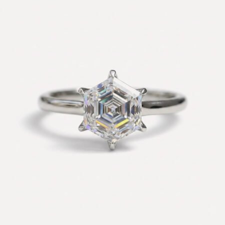 1.55CT Hexagon Cut Moissanite Ring Solitaire Engagement Ring Tulip Basket 6 Prong Minimalist Wedding Ring for Her