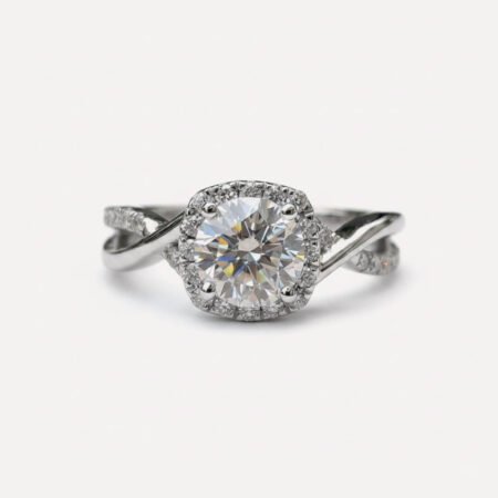 1.10CT Round Moissanite Halo Engagement Ring, Twisted Infinity Pave Band Ring, VVS Promise Ring for Her, Bridal Ring
