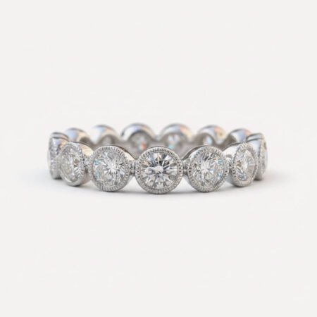 2.43CT Round Moissanite Eternity Band Bezel Set Milgrain Wedding Ring Stackable Anniversary Band for Women