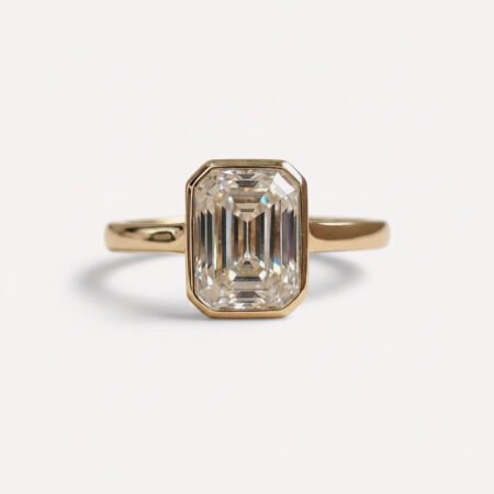1.82 CT Emerald Cut Moissanite Ring, Bezel Set Engagement Ring, E VVS1 Step Cut Solitaire Ring, Minimalist Gold Ring, Art Deco Emerald Ring