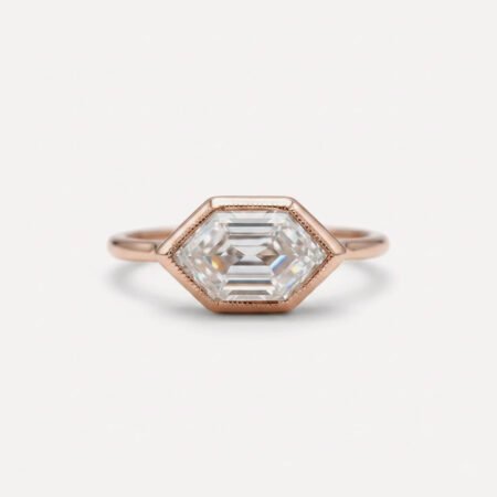 1.59 CT Hexagon Rose Cut Moissanite Ring, Bezel Set Engagement Ring, Colorless VVS1 Geometric Ring, Art Deco Gold Ring, Unique Hexagon Ring