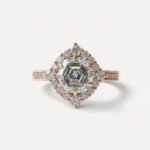 1.92 CT Hexagon Step Cut Moissanite Halo Ring, Art Deco Engagement Ring, Cluster Halo Pavé Band, Colorless VVS1 Bridal Ring