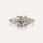 2.03 CT Cushion Cut Moissanite 3 Stone Ring, Half Moon Side Stone Engagement Ring, Trilogy Bridal Ring, Colorless VVS1 Gold Ring