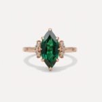 2.12CT Emerald Green Marquise Engagement Ring, Vintage Muse Setting, Knife Edge Moissanite Accent Ring, Unique Bridal Ring